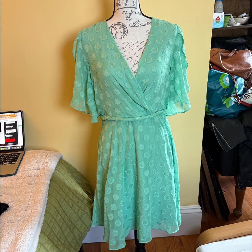 London Times Green Polka Dot Wrap Dress US size 8